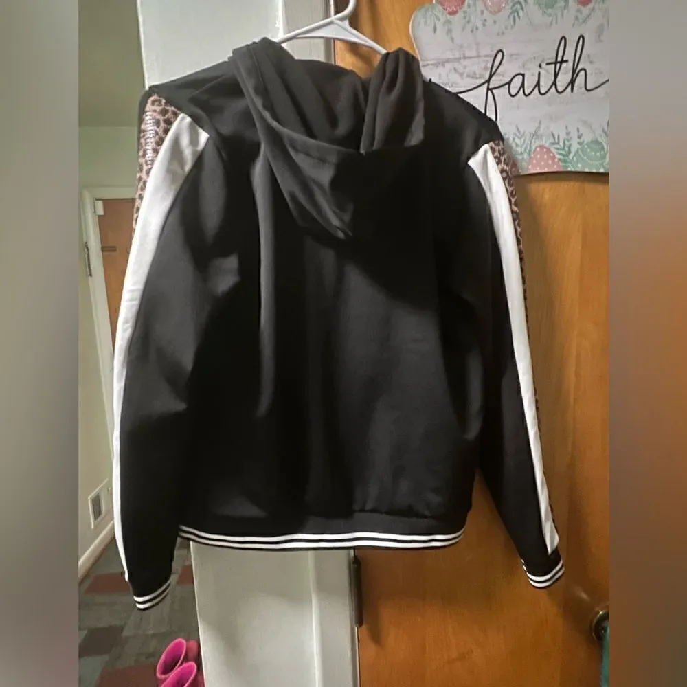 Kidpik track jacket with zipper closure front and leopard and stripe detailing